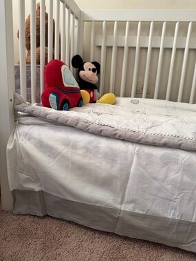 cloud island Gray & White Crib Skirt & Fitted Crib Sheet